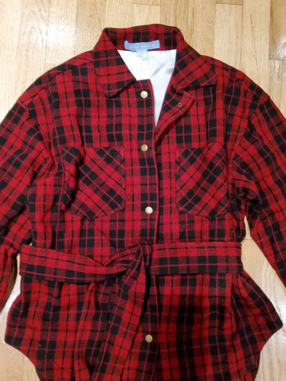 NWOT Hill House Wool Plaid Red / Black Shirt Jacket Size S - Picture 3 of 7